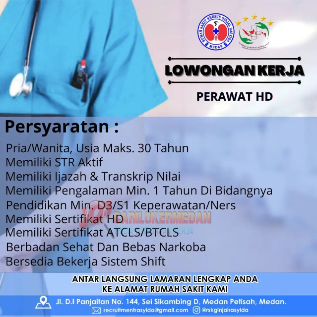 Loker Tamatan D3 S1 Di RSK Ginjal Rasyida Medan Januari 2024