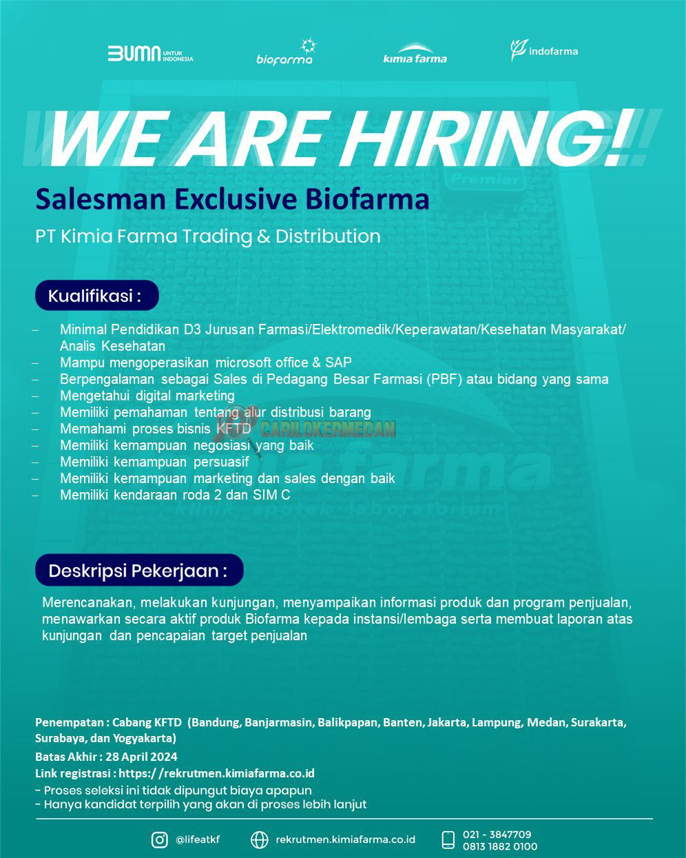 Loker D3 S1 Di PT Kimia Farma Trading & Distribution Medan 2024