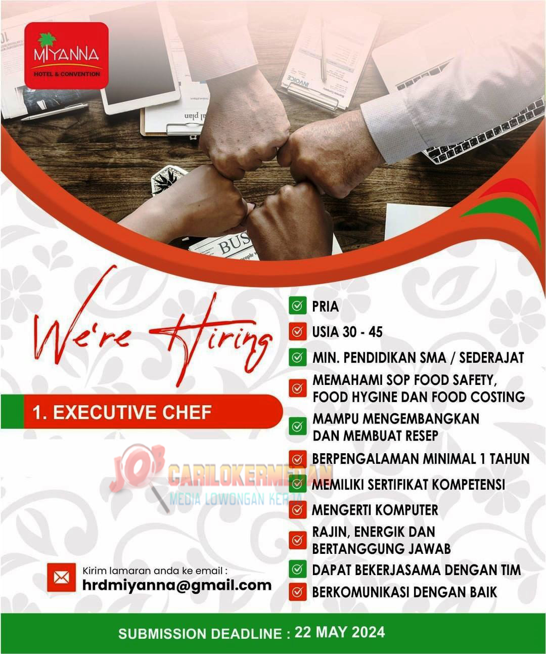 Loker SMA SMK Di Miyana Hotel & Convention Medan Mei 2024