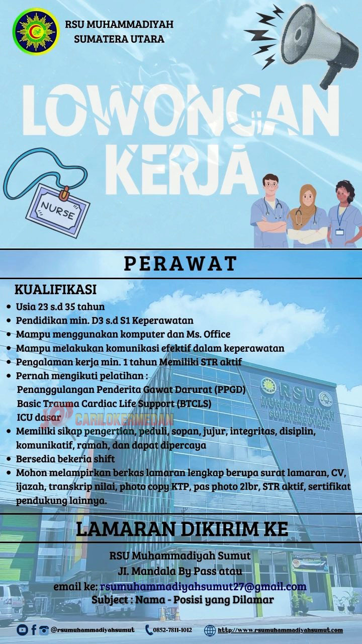 Loker D3 S1 Di RSU Muhammadiyah Sumut Medan Juni 2024