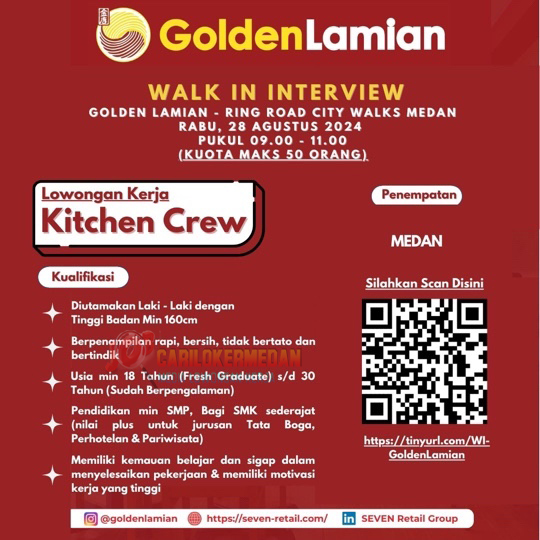 Loker SMP SMK Di Golden Lamian Ringroad City Walks Medan