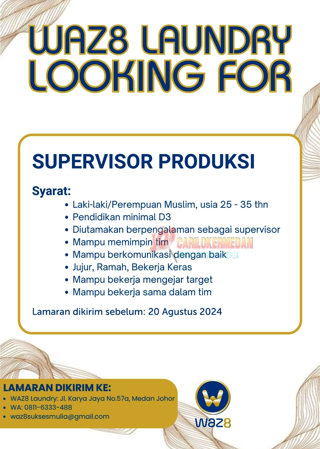 Loker Tamatan D3 S1 Di Waz8 Laundry Medan Agustus 2024