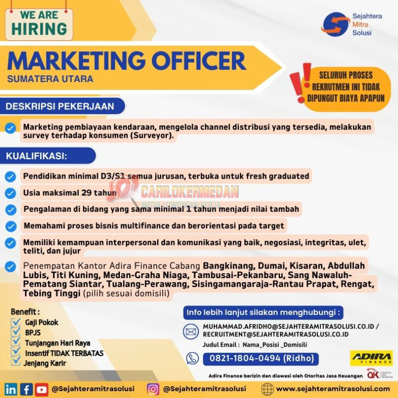Loker D3 S1 Di PT Sejahtera Mitra Solusi Medan September 2024