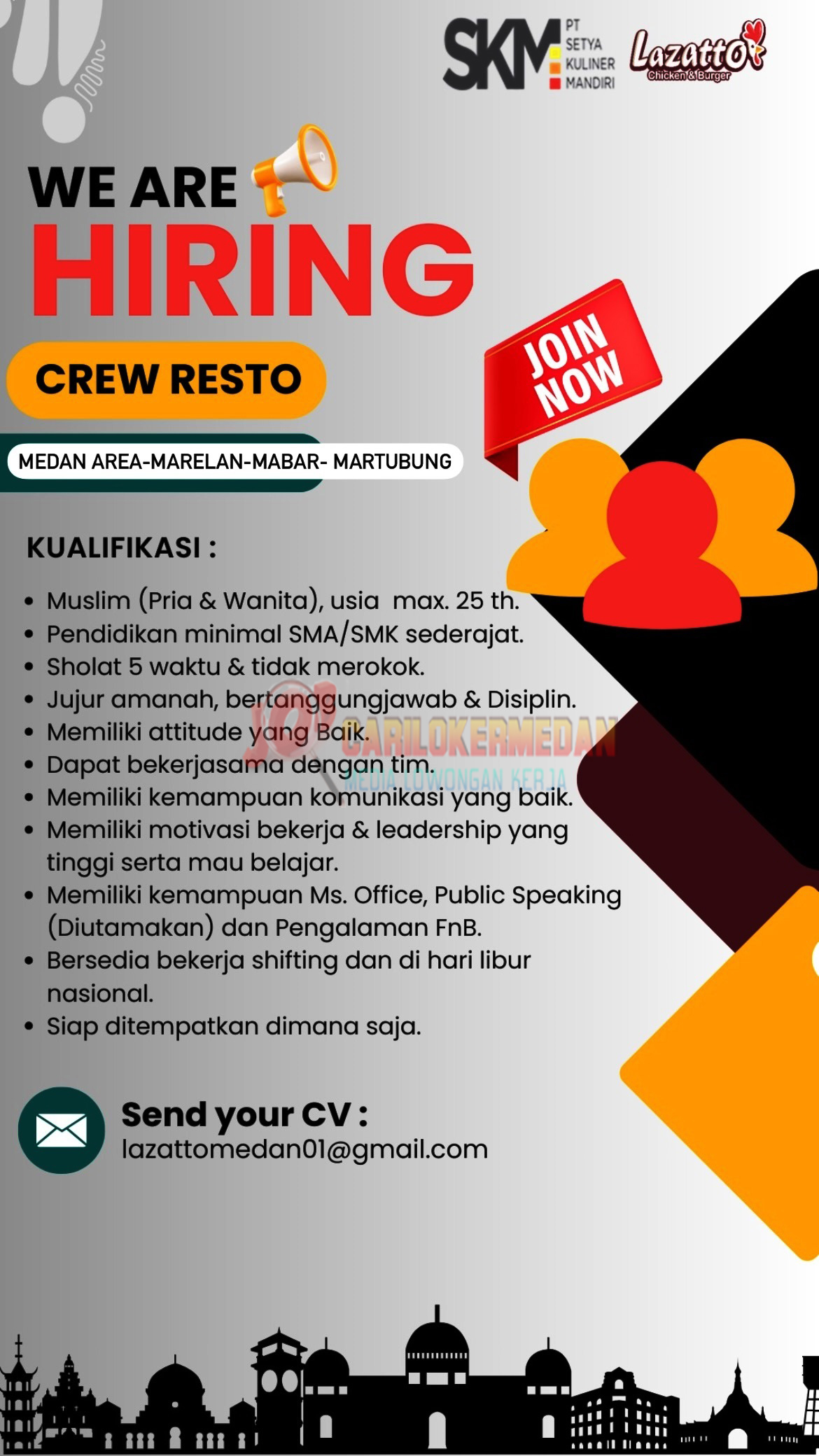 Loker SMA SMK Di Lazatto Chicken & Burger Medan 2024