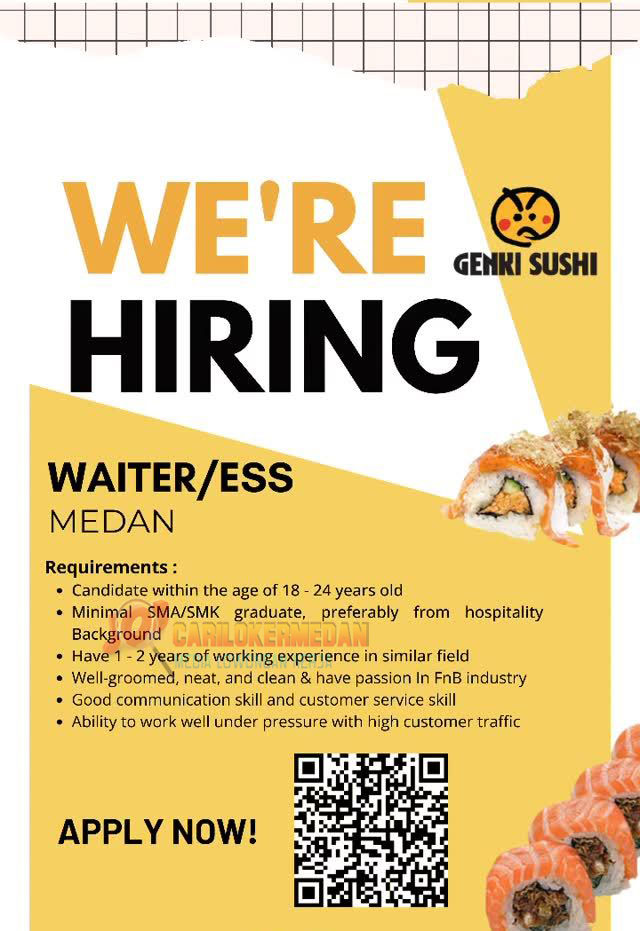 Loker Tamatan SMA SMK Di Genki Sushi Medan Oktober 2024