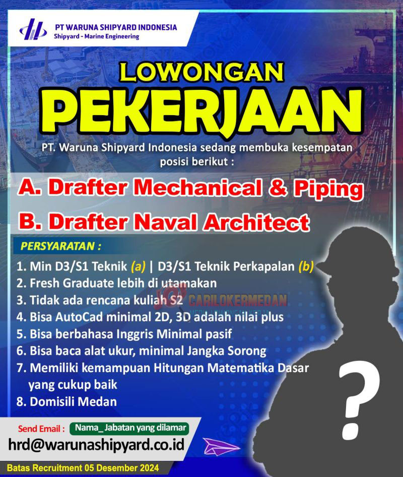 Loker D3 S1 Di PT Waruna Shipyard Indonesia Medan 2024