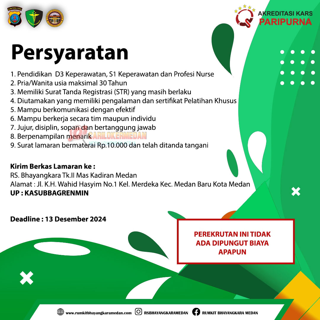 Loker D3 S1 Di RS Bhayangkara TK II Mas Kadiran Medan 2024 2