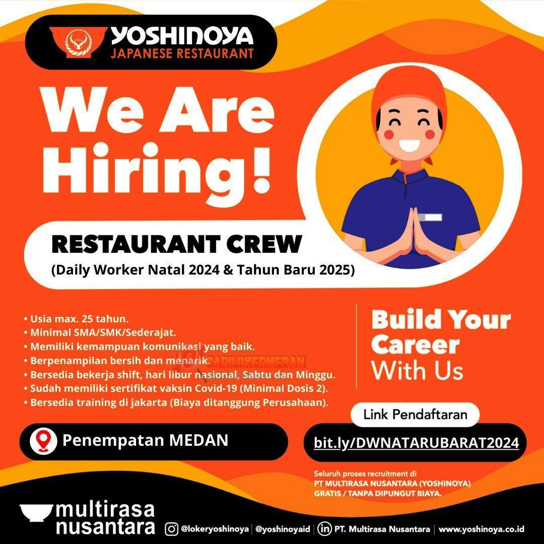 Loker SMA SMK Di Yoshinoya Indonesia Medan November 2024