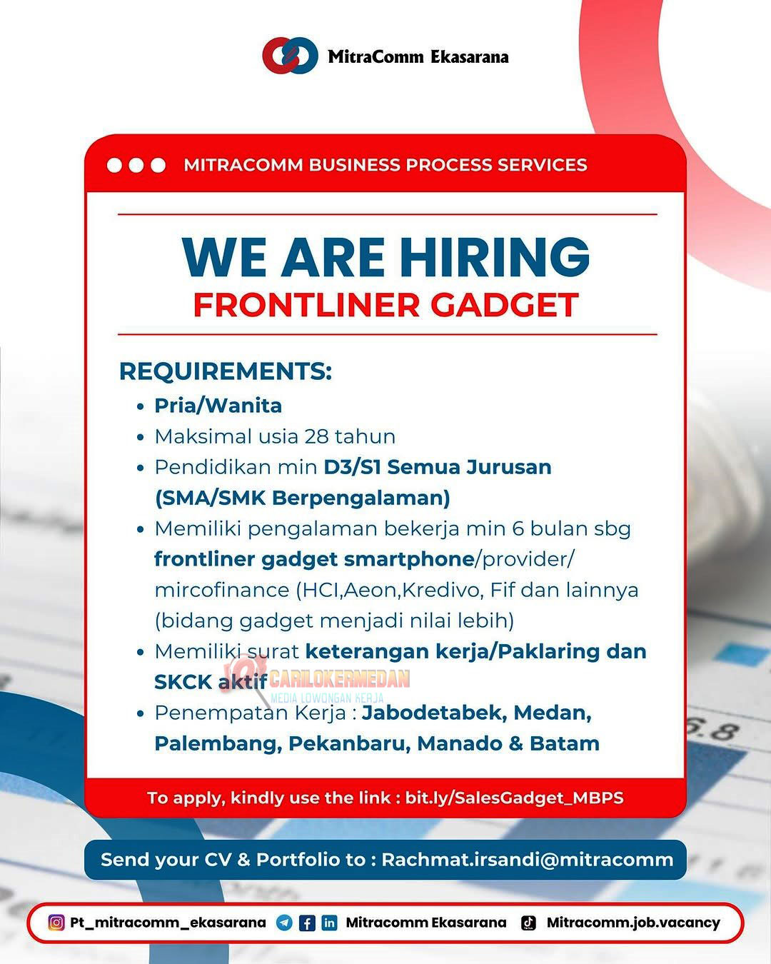 Loker SMA SMK D3 S1 Di PT Mitracomm Ekasarana Medan 2024