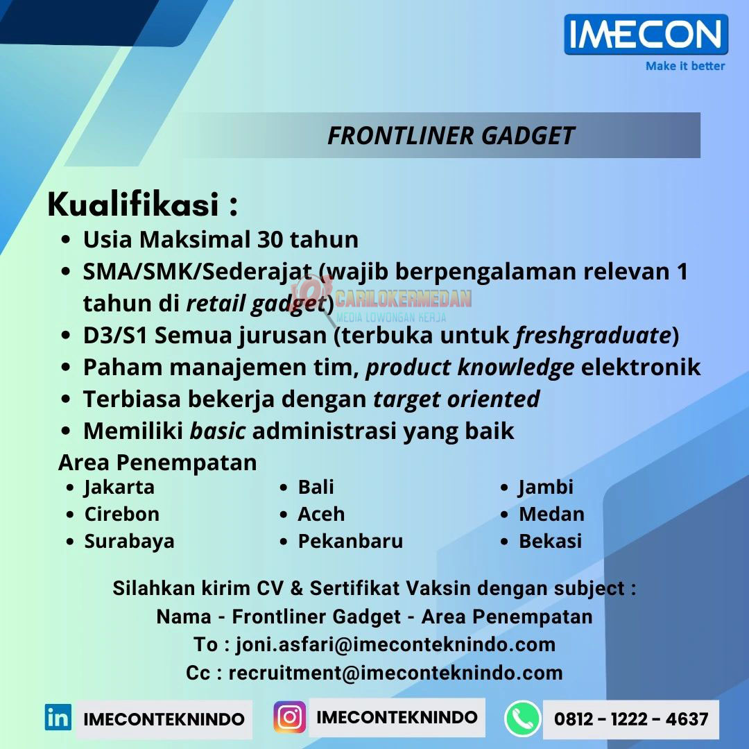 Loker SMA SMK Di PT Imecon Teknindo Medan Desember 2024 1