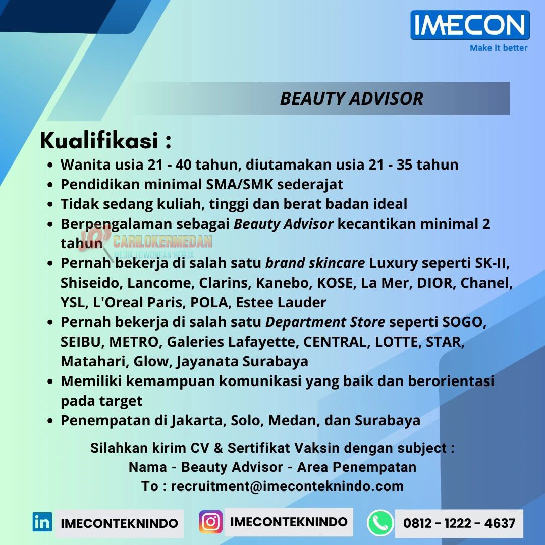 Loker SMA SMK Di PT Imecon Teknindo Medan Desember 2024 2