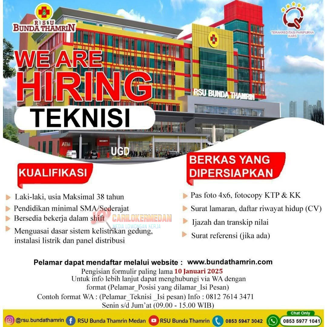 Loker SMA SMK Di RSU Bunda Thamrin Medan Januari 2025