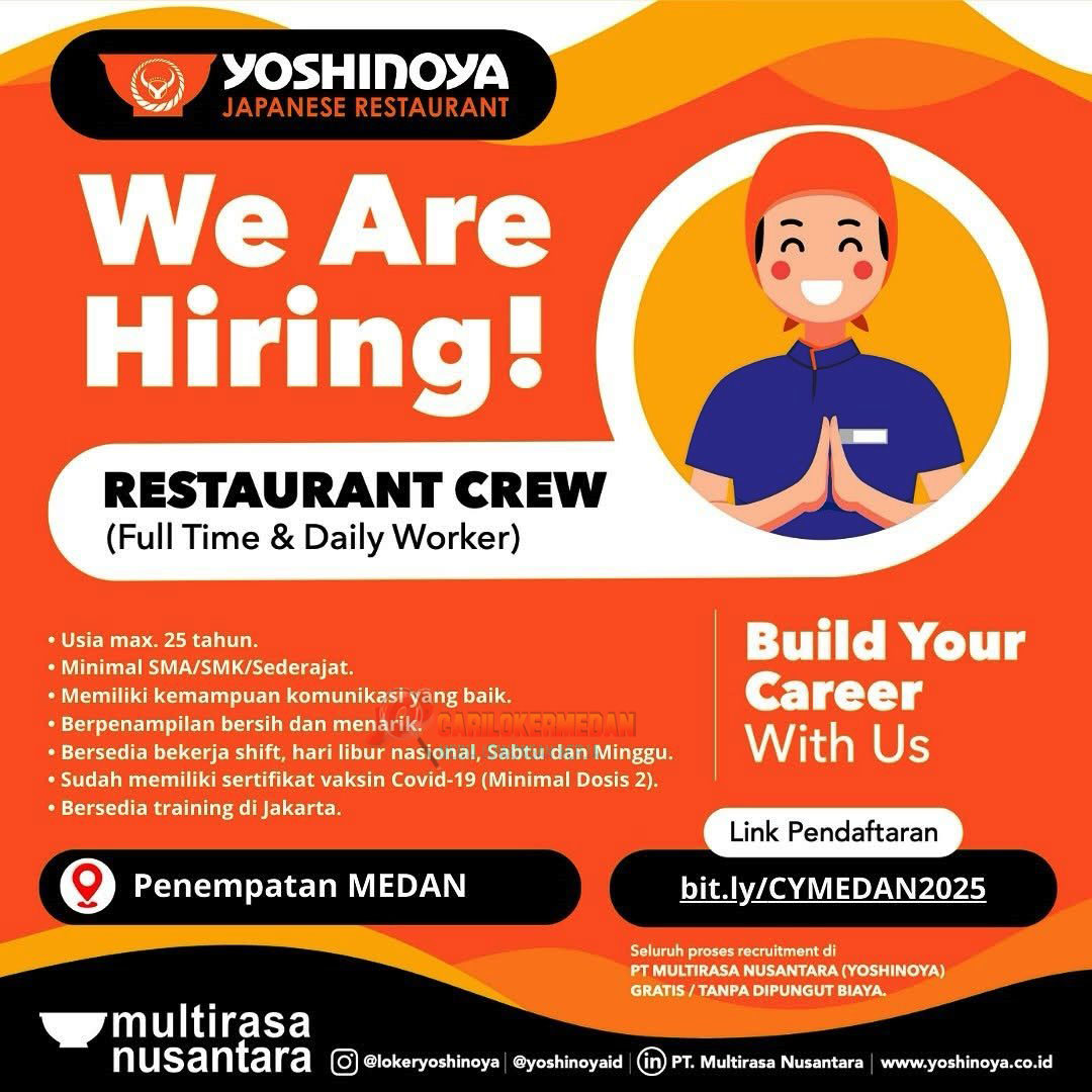 Loker SMA SMK Di Yoshinoya Indonesia Medan Januari 2025 