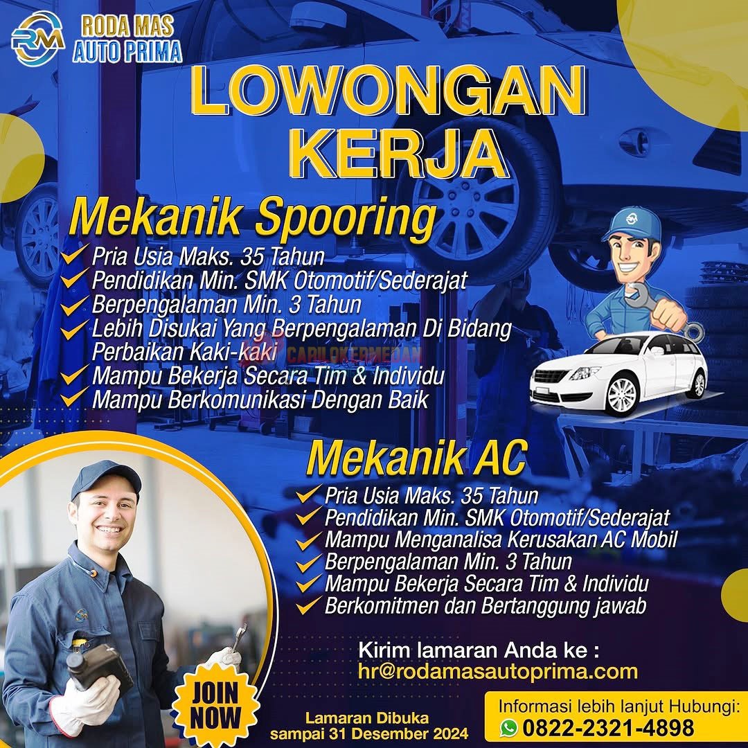 Loker SMK Di Roda Mas Auto Prima Group Medan Desember 2024