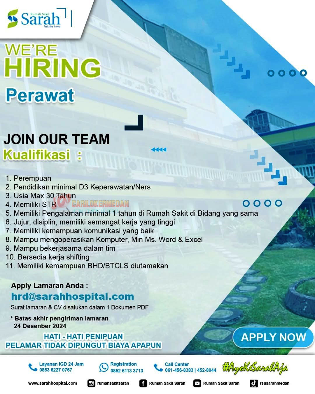 Loker Tamatan D3 Ners Di RSU Sarah Medan Desember 2024