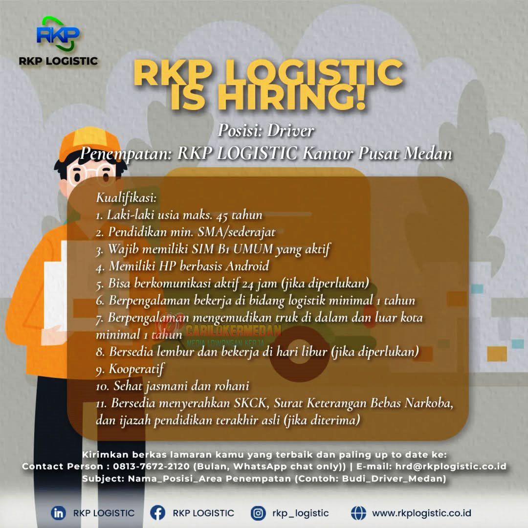 Loker Tamatan SMA SMK Di RKP Logistic Medan Januari 2025