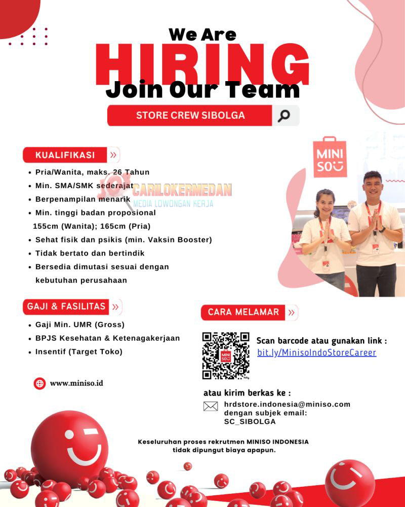 Loker SMA SMK Di Miniso Indonesia Sibolga Januari 2025