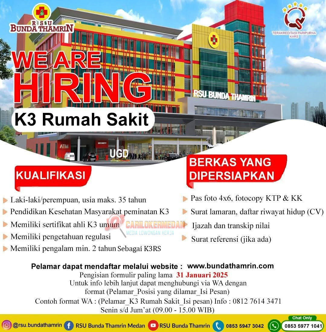 Loker Tamatan S1 Di RSU Bunda Thamrin Medan Januari 2025