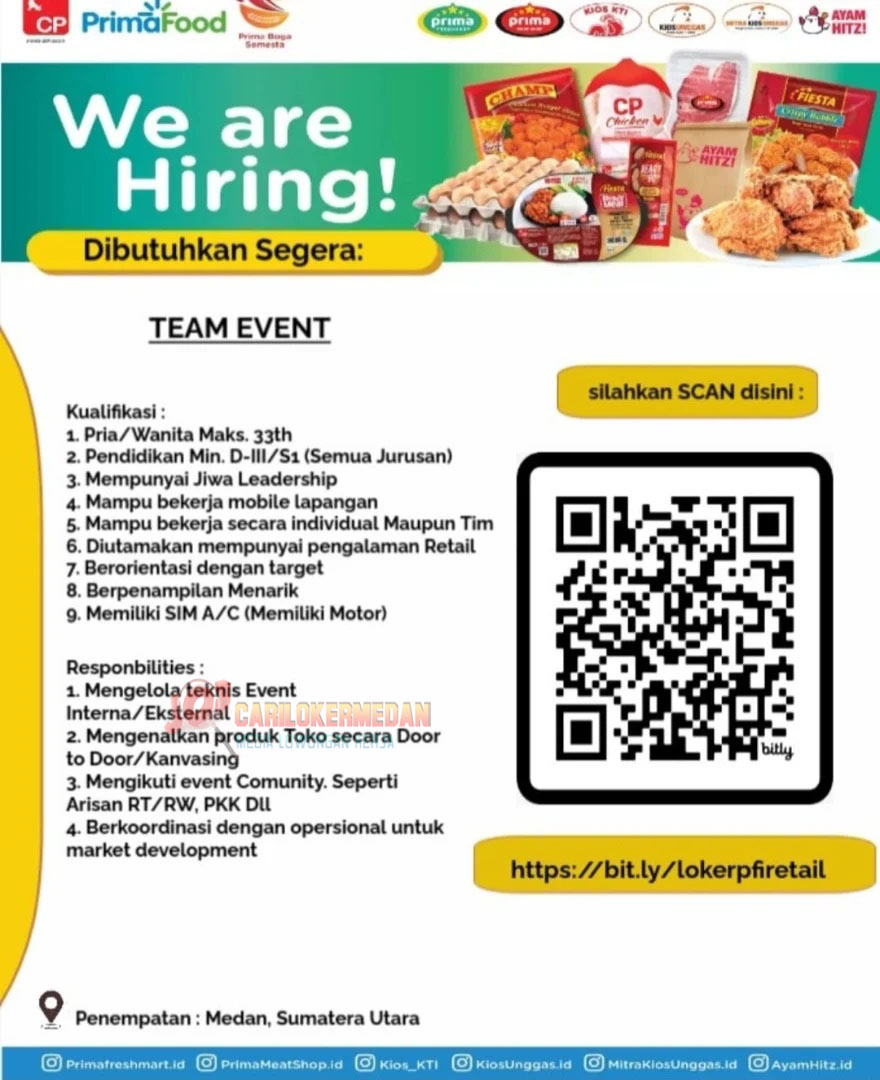 Loker D3 S1 Di PT Primafood International Medan Februari 2025