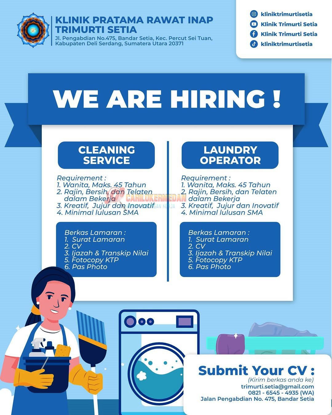 Loker SMA SMK D3 S1 Di Klinik Trimurti Setia Medan 2025 2