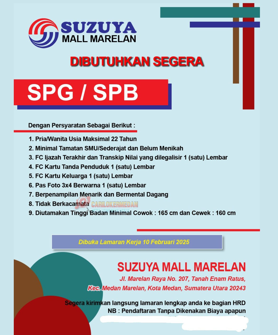 Loker SMA SMK Di Suzuya Mall Marelan Medan Februari 2025