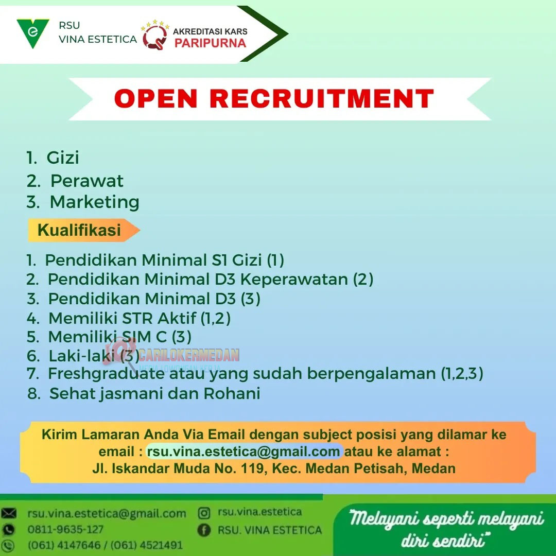 Loker Tamatan D3 S1 Di RSU Vina Estetica Medan Februari 2025