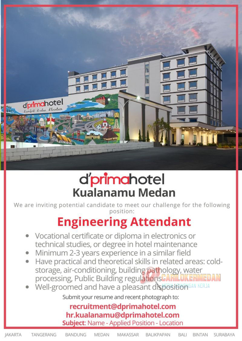 Loker Di D'Primahotel Indonesia Kualanamu Medan Maret 2025