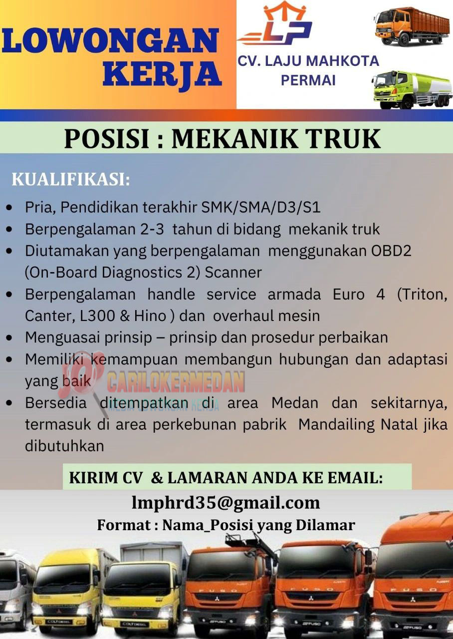 Loker SMA SMK Di CV Laju Mahkota Permai Medan Maret 2025