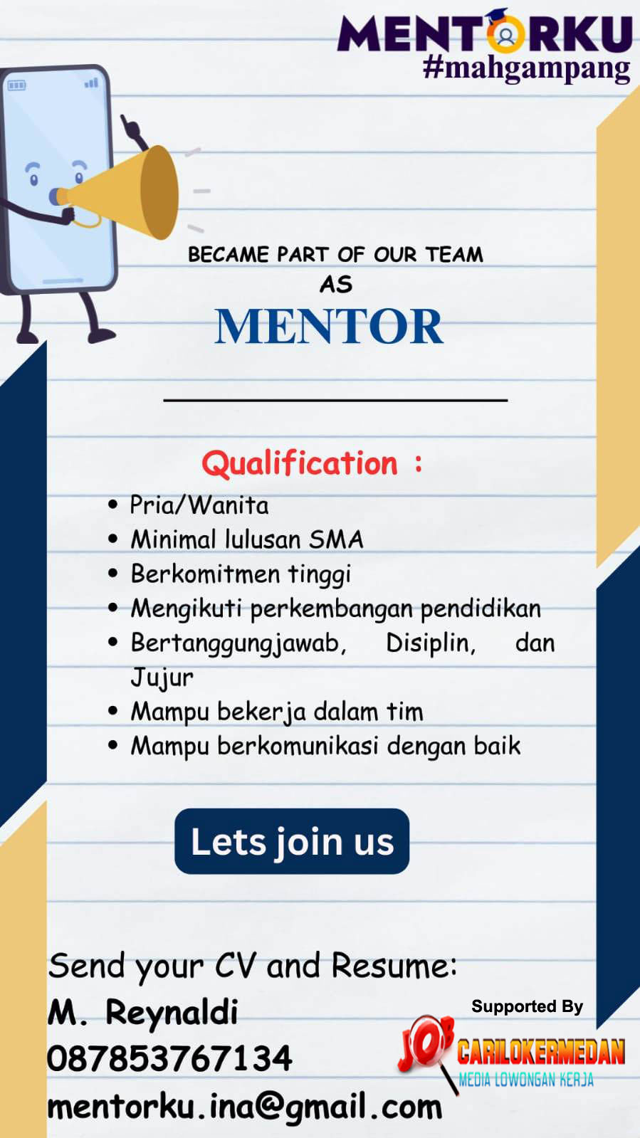 Loker SMA SMK Di MentorKu Indonesia Medan Maret 2025