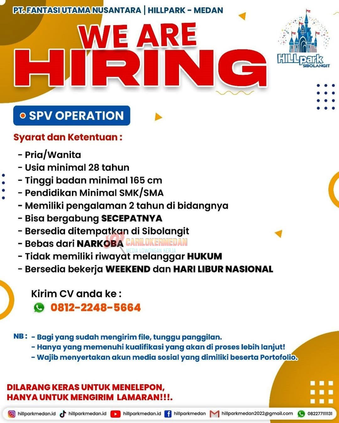 Loker Tamatan SMA SMK Di Hillpark Sibolangit Medan April 2025
