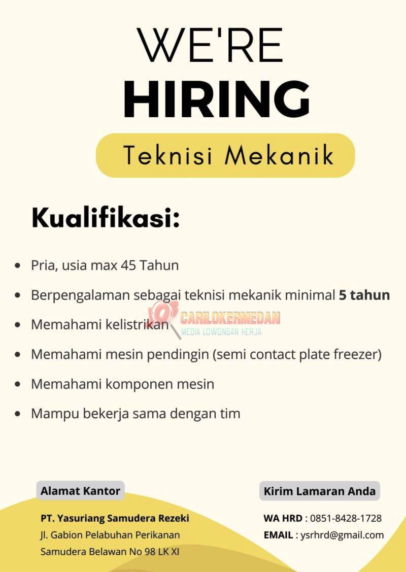 Loker Di PT Yasuriang Samudera Rezeki Belawan Medan 2025