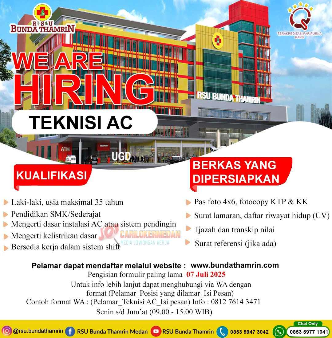 Loker SMK STM Di RSU Bunda Thamrin Medan Juni 2025