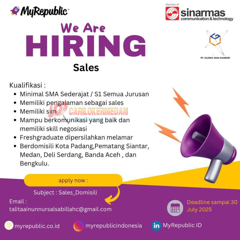 Loker SMA SMK D3 S1 Di PT Gloria Jasa Mandiri Medan 2025