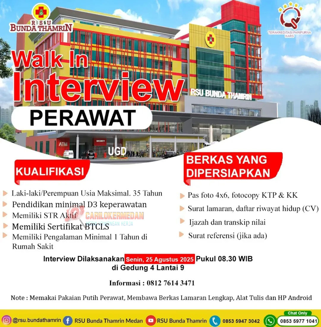 Loker D3 S1 Di RSU Bunda Thamrin Medan Agustus 2025