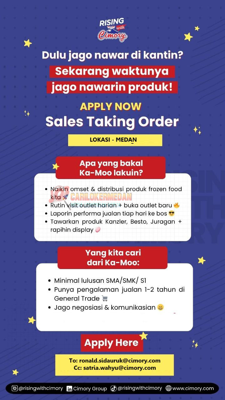 Loker SMA SMK D3 S1 Di Cimory Group Medan Agustus 2025