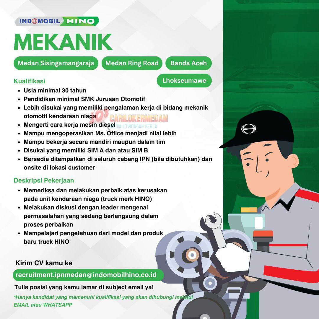 Loker SMA SMK D3 S1 Di PT Indomobil Hino Group Medan 5