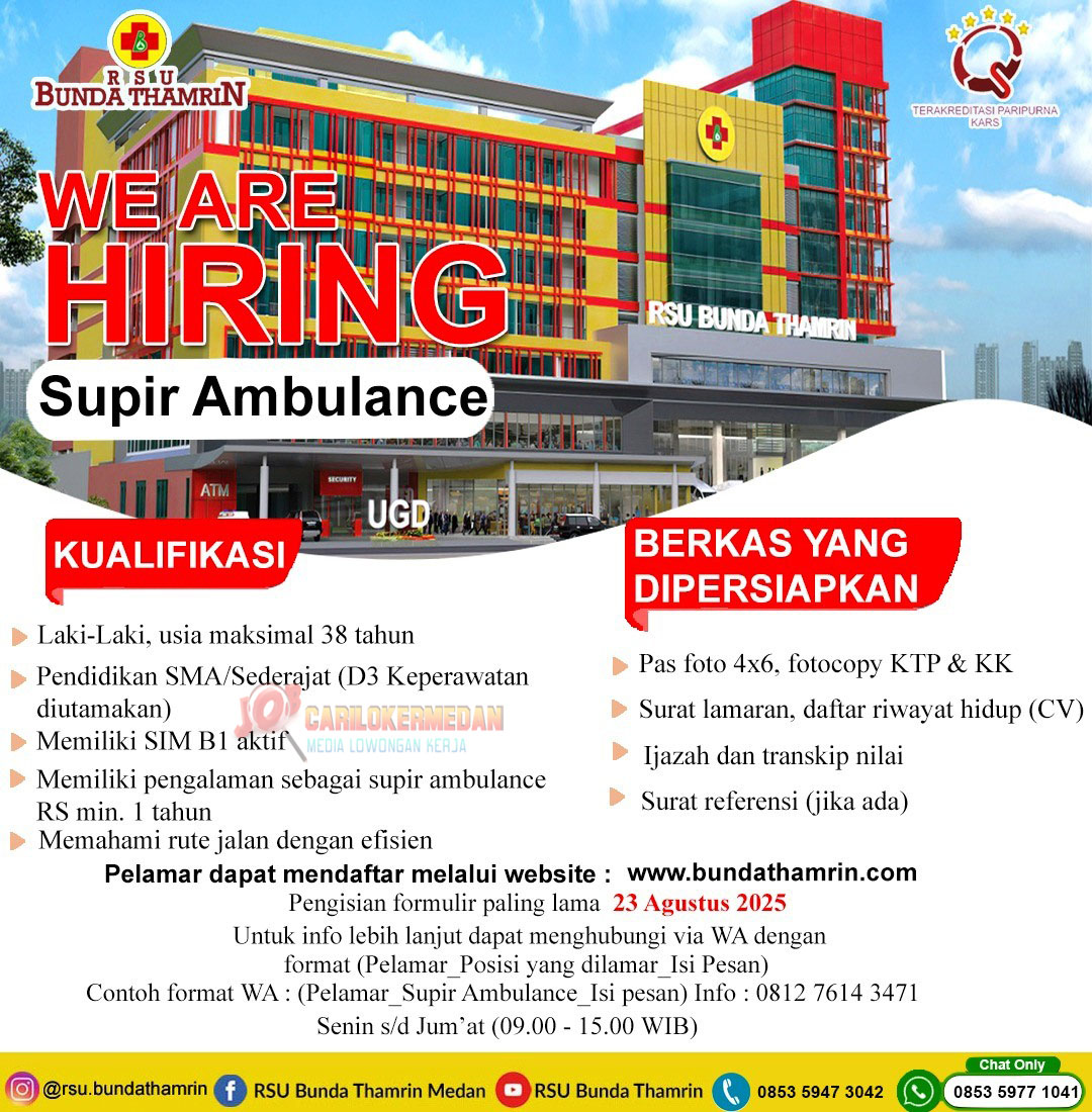Loker SMA SMK Di RSU Bunda Thamrin Medan Agustus 2025