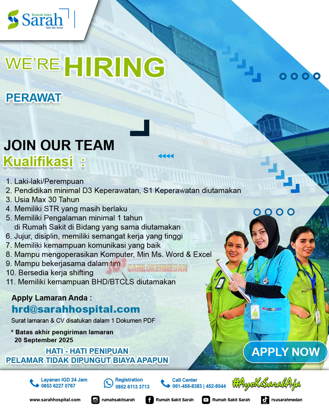 Loker Tamatan D3 S1 Di RSU Sarah Medan September 2025