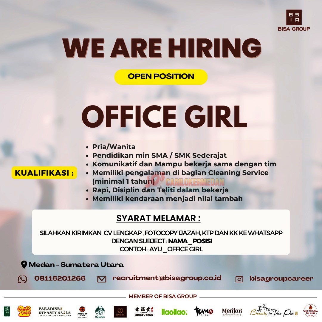 Loker Tamatan SMA SMK Di BISA Group Medan September 2025