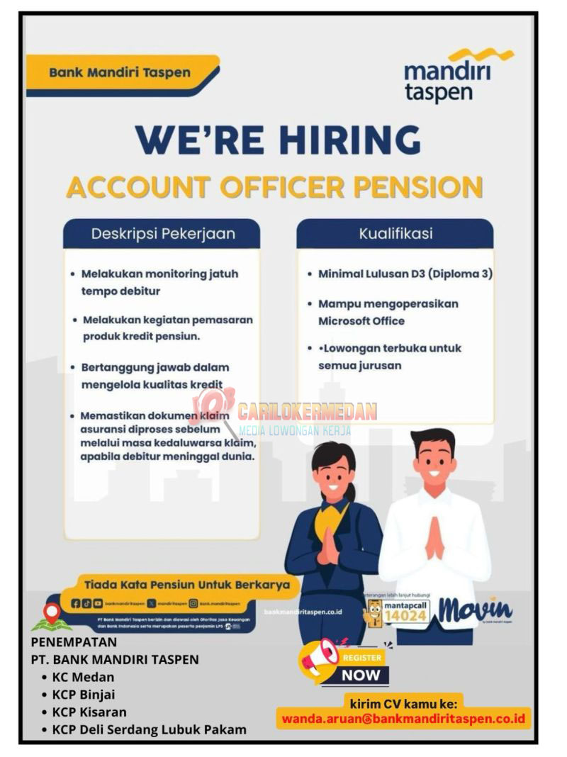 Loker D3 S1 Di PT Bank Mandiri Taspen Medan Binjai Oktober 2025