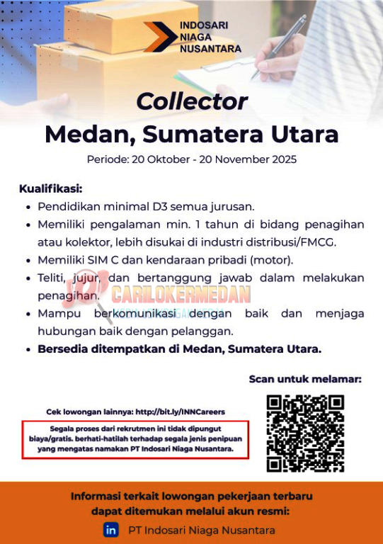 Loker D3 S1 Di PT Indosari Niaga Nusantara Medan Oktober 2025