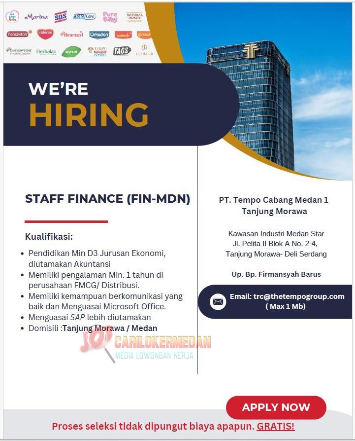 Loker D3 S1 Di PT Tempo Scan Pacific Medan Tanjung Morawa