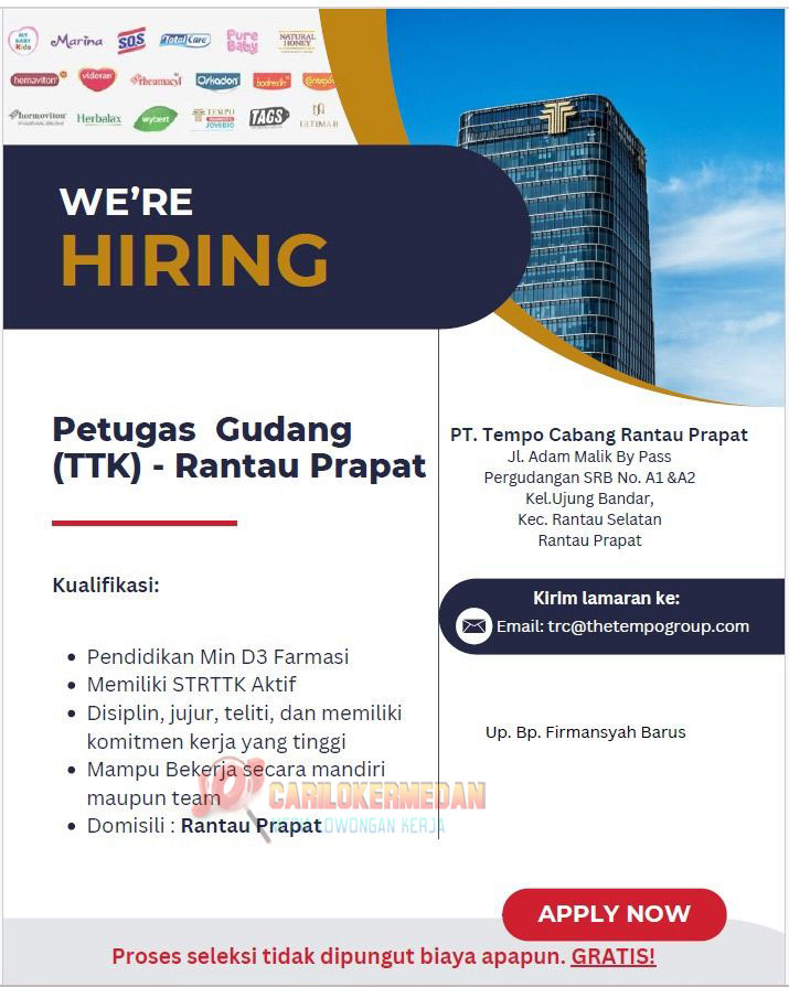Loker D3 S1 Di PT Tempo Scan Pacific Tbk Rantau Prapat Oktober 2025