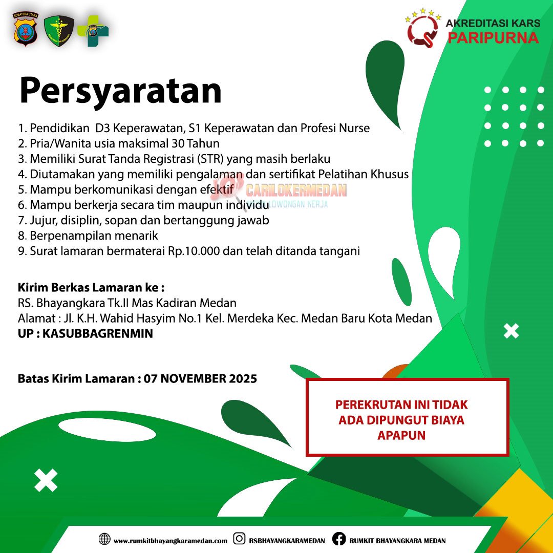 Loker D3 S1 Di RS Bhayangkara TK II Mas Kadiran Medan Oktober 2025