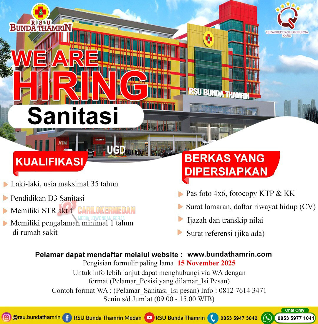 Loker D3 S1 Di RSU Bunda Thamrin Medan Oktober 2025