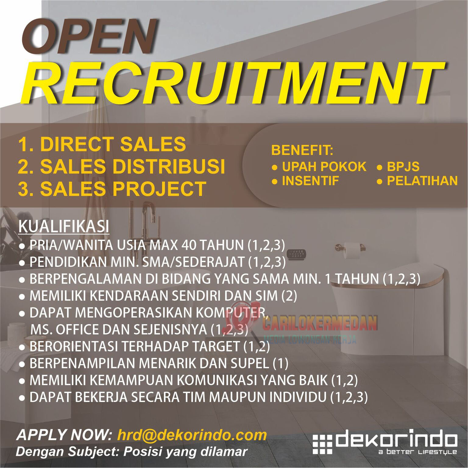 Loker SMA SMK Di PT Dekorindo Pratama Medan Oktober 2025