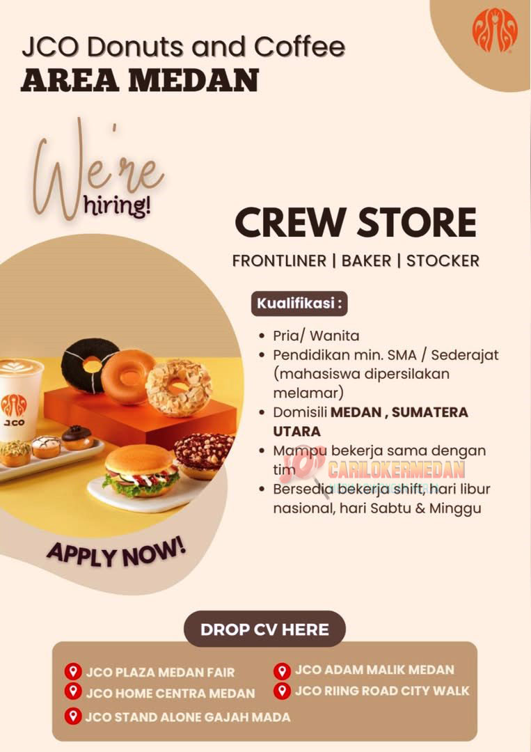 Loker SMA SMK Di PT JCO Donuts & Coffee Medan Oktober 2025