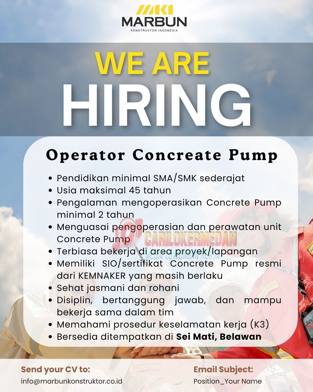 Loker SMA SMK Di PT Marbun Konstuktor Indonesia Belawan Medan 2