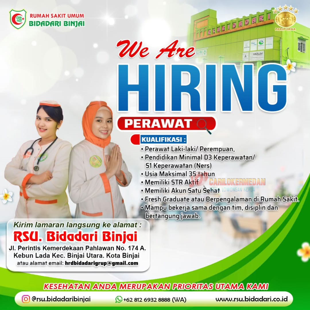 Lowongan Kerja D3 S1 Ners Di RSU Bidadari Binjai Oktober 2025