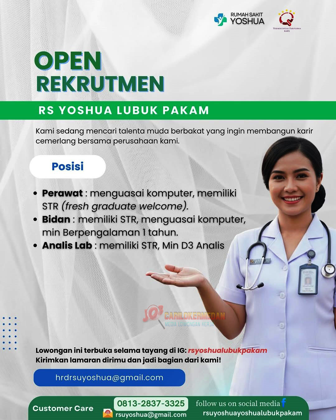 Lowongan Kerja Di RSU Yoshua Lubuk Pakam Oktober 2025